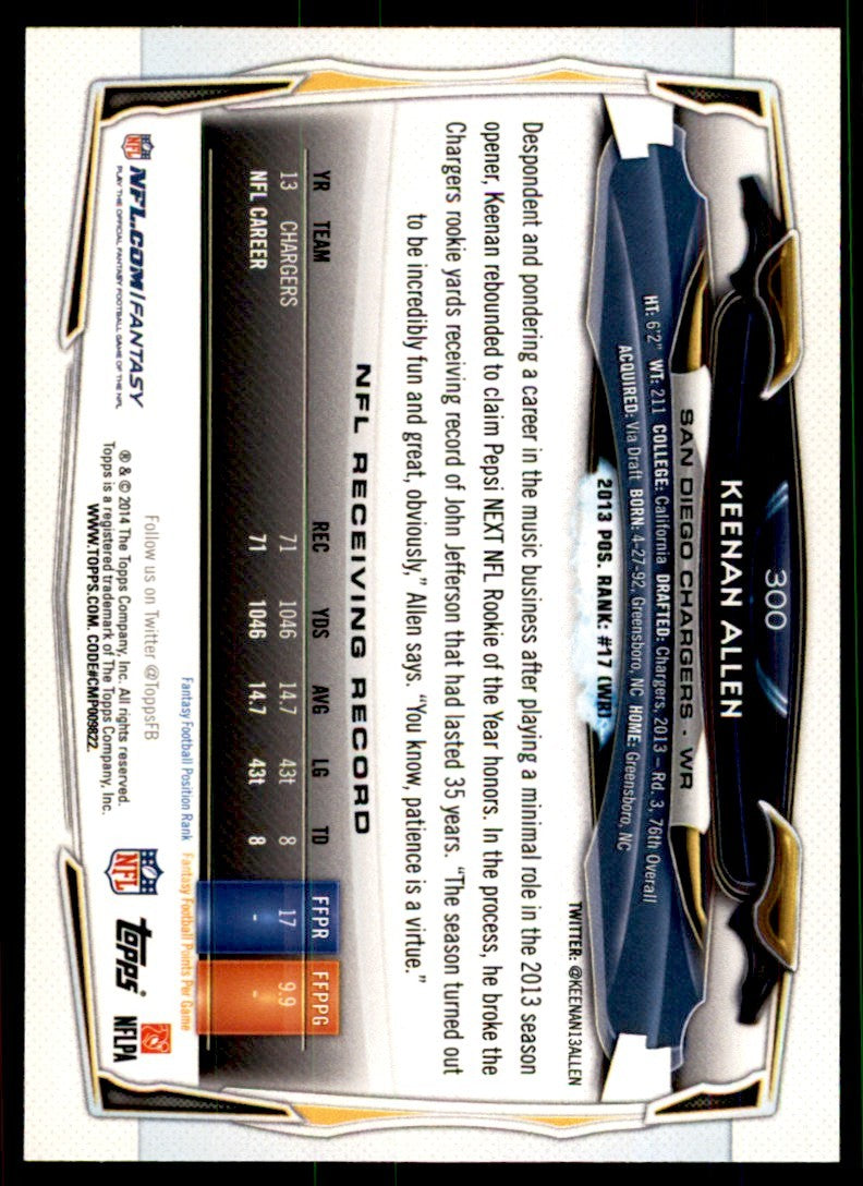 2014 Topps: Keenan Allen Football Cards #300