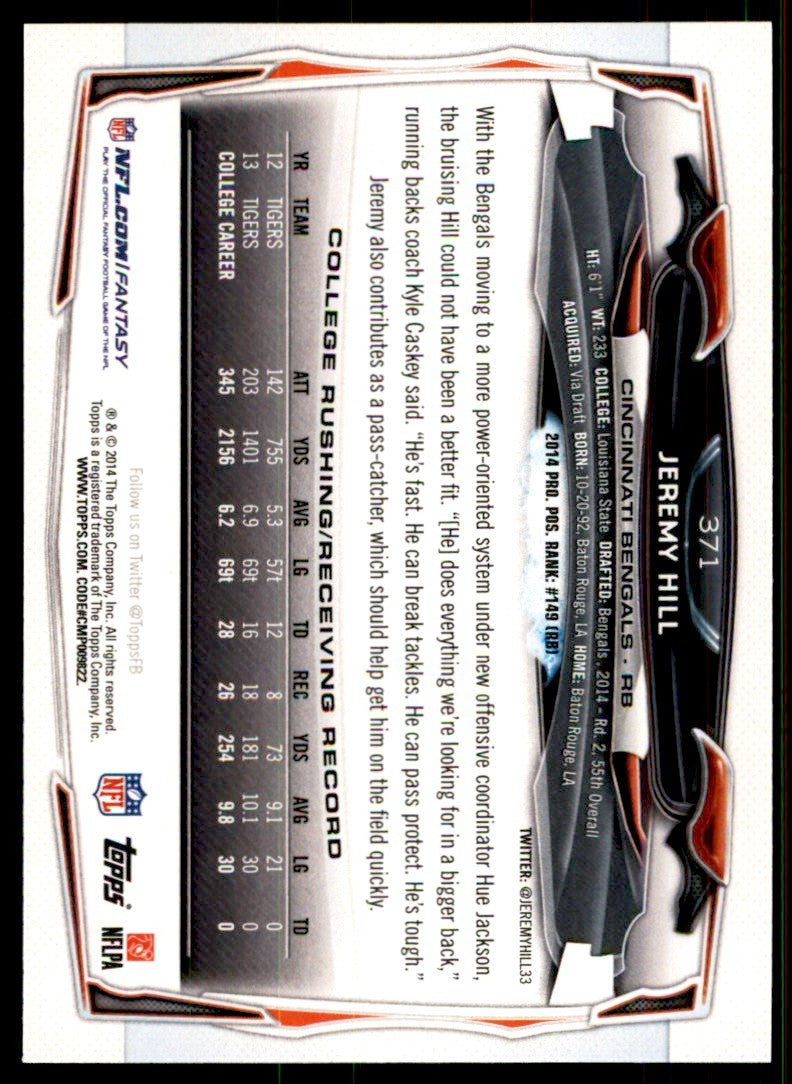 2014 Topps: Jeremy Hill  Football Cards #371