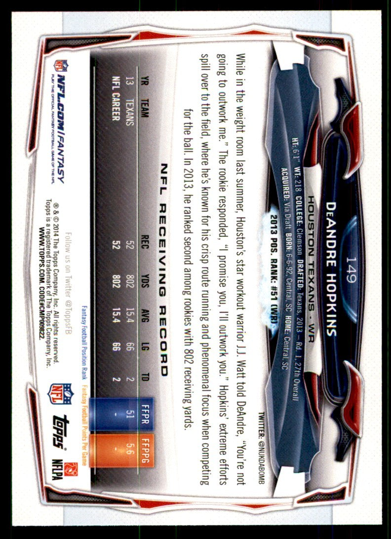 2014 Topps' DeAndre Hopkins A Football Cards #149