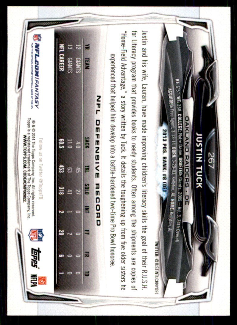 2014 Topps' Justin Tuck Football Cards #267