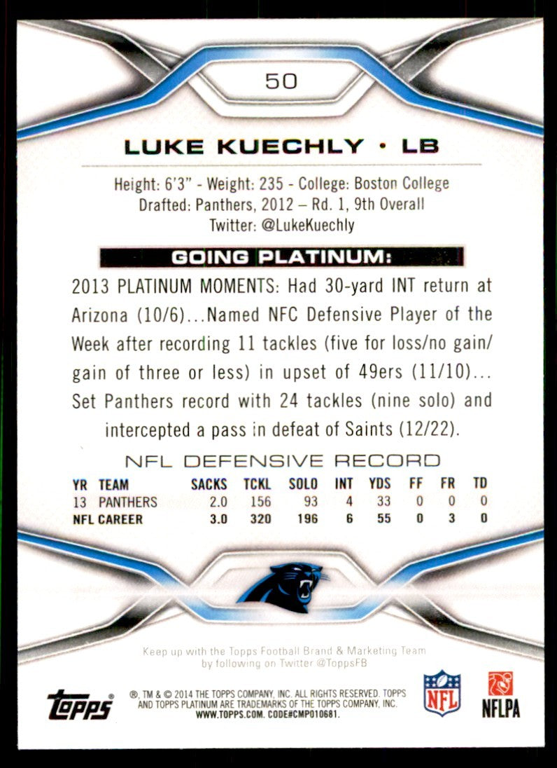 2014 Topps Platinum. Luke Kuechly Football Cards #50