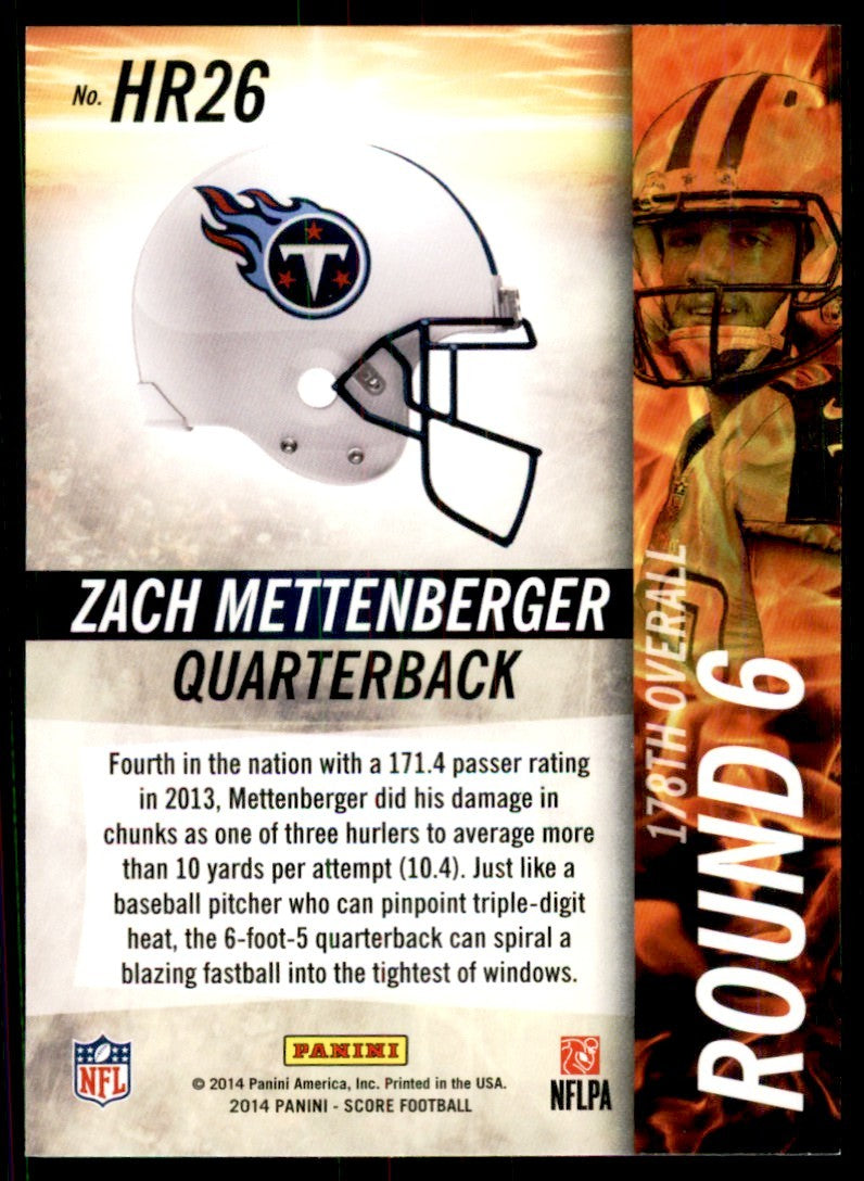 2014 Score Zach Mettenberger Football Cards #HR26