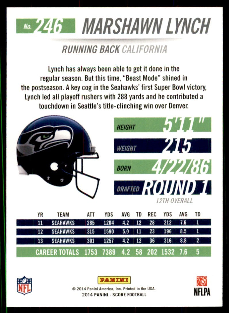 2014 Score Marshawn Lynch Football Cards #246