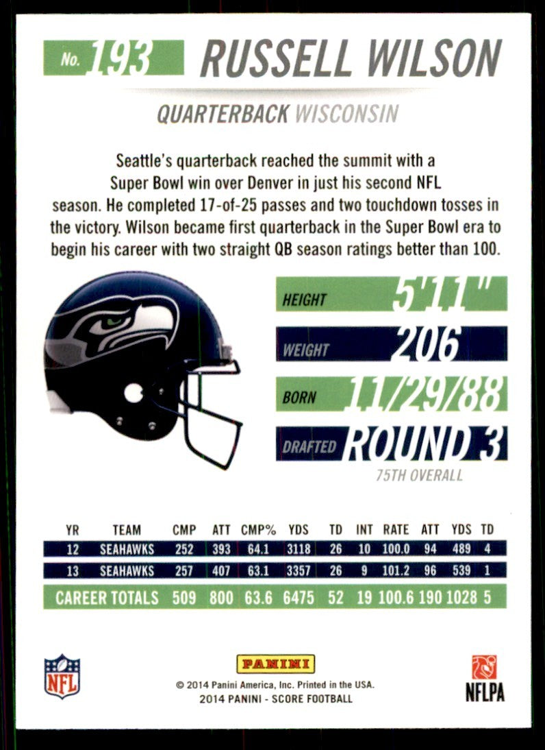 2014 Score Russell Wilson Football Cards #193