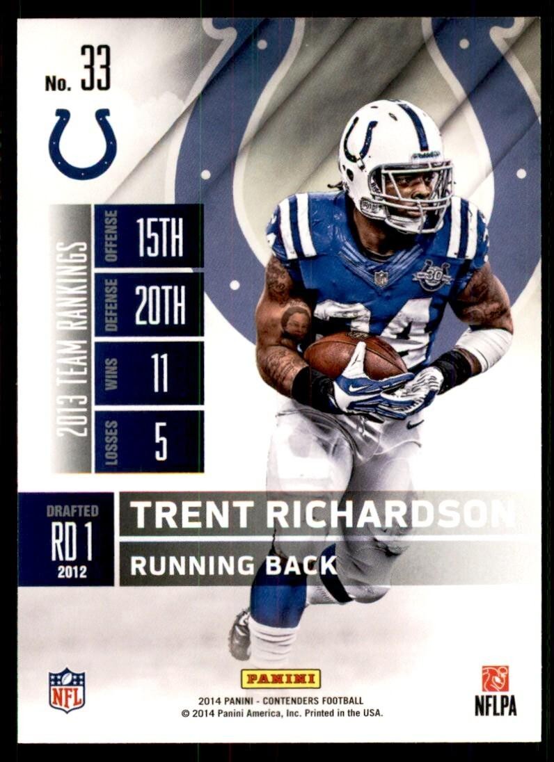 2014 Panini Contenders Trent Richardson Football Cards #33