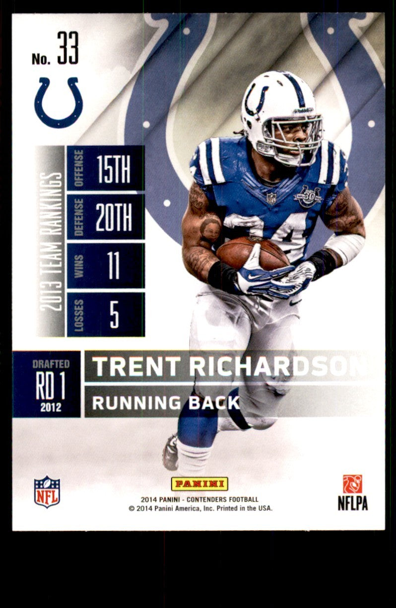2014 Panini Contenders. Trent Richardson Football Cards #33