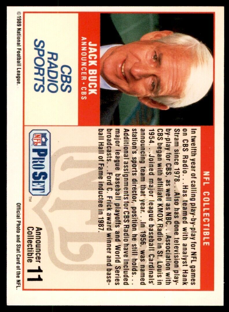 1989 Pro Set Jack Buck Football Cards #11