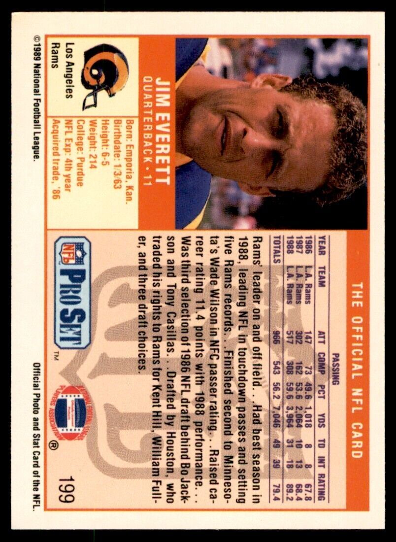1989 Pro Set Jim Everett Football Cards #199