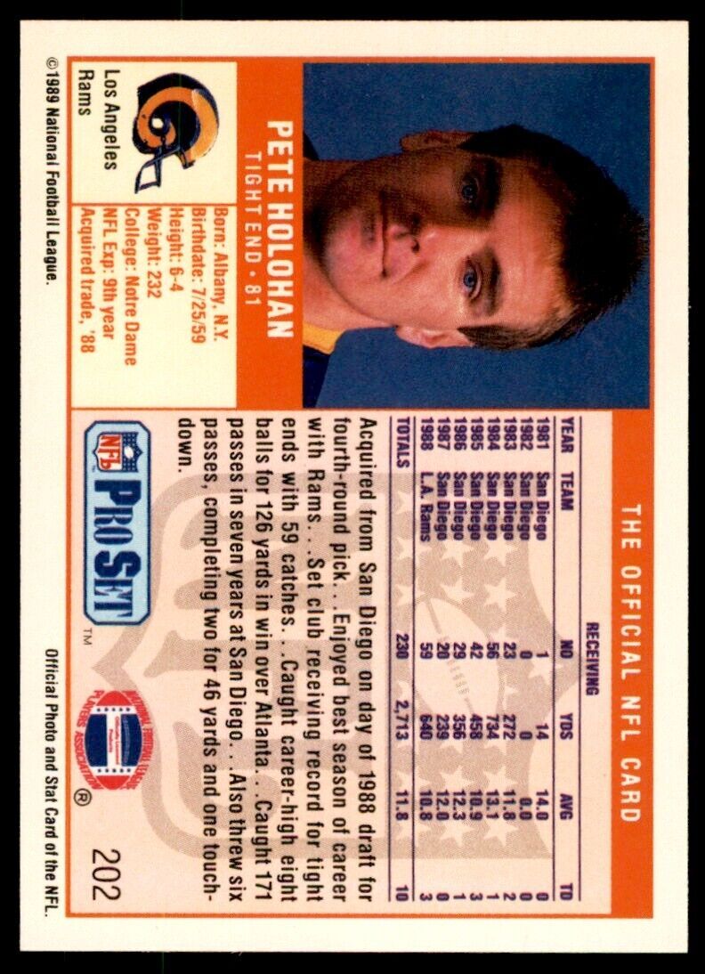 1989 Pro Set Pete Holohan Football Cards #202