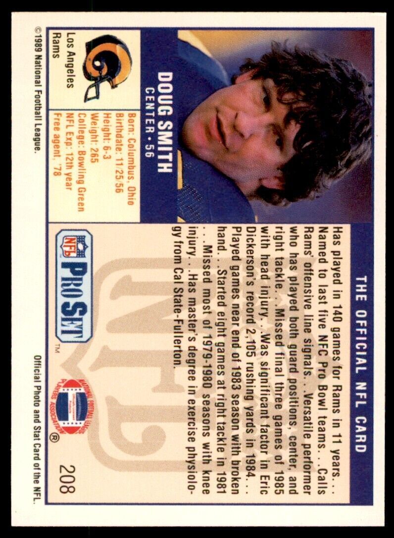 1989 Pro Set Doug Smith Football Cards #208