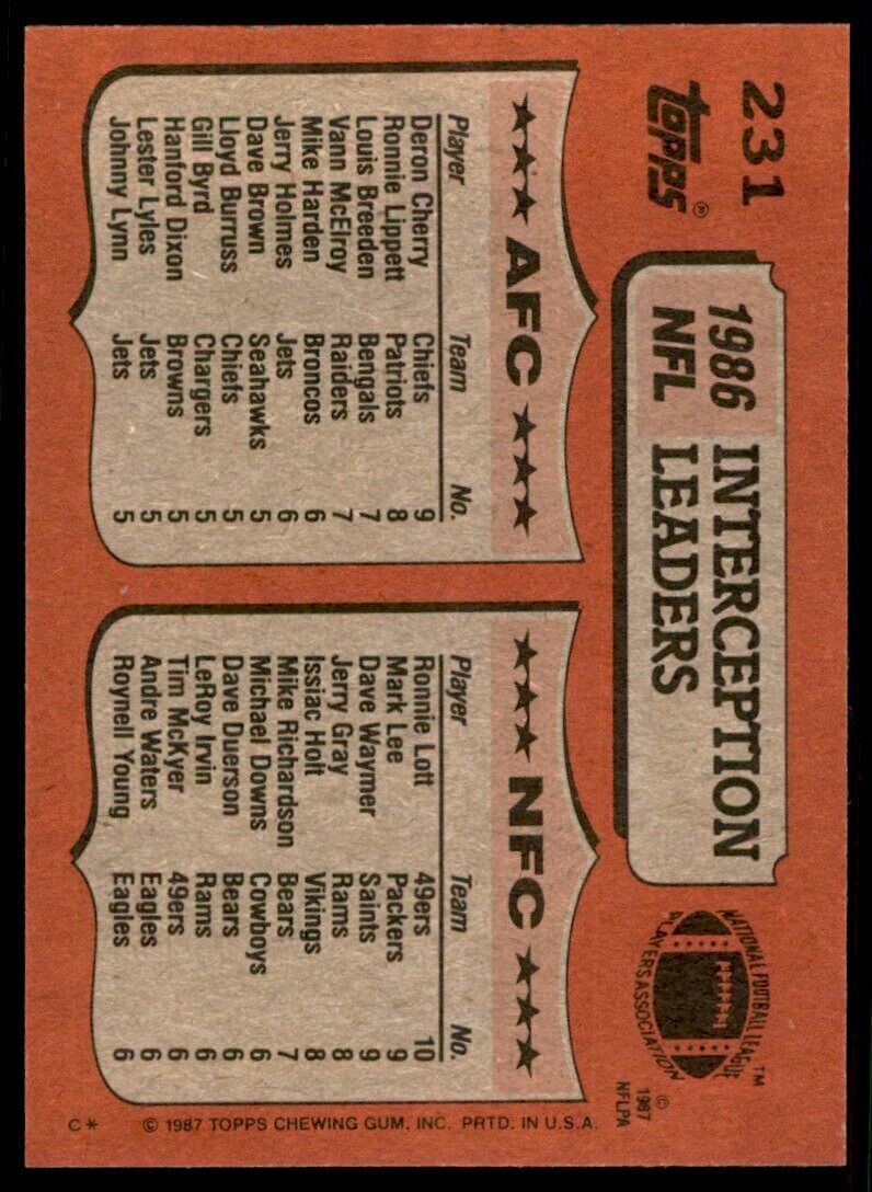 1987 Topps Deron Cherry/Ronnie Lott A Football Cards #231