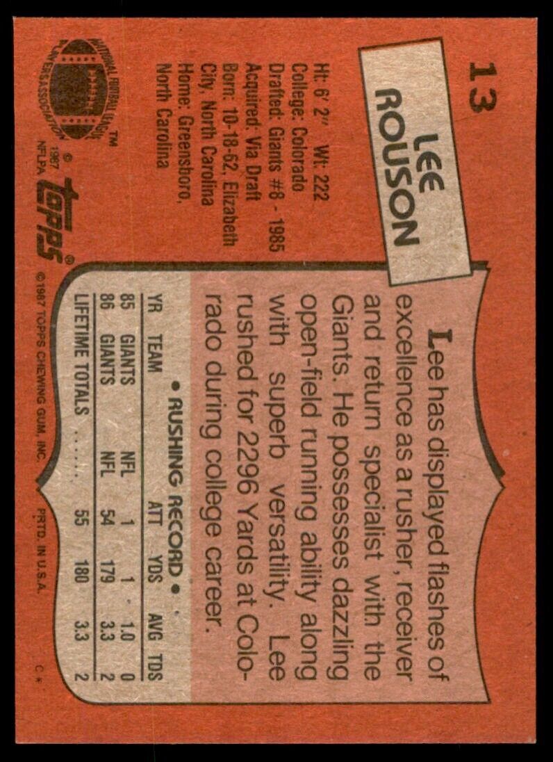 1987 Topps Lee Rouson Football Cards #13