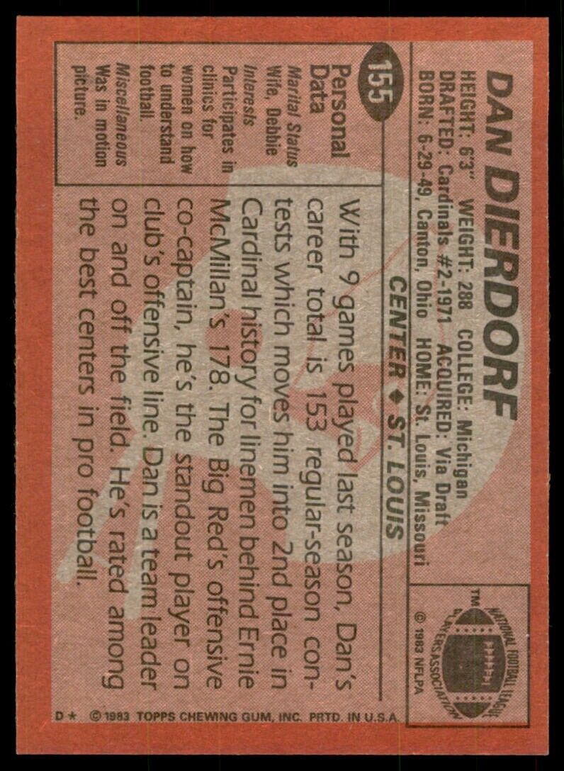 1983 Topps Dan Dierdorf A Football Cards #155