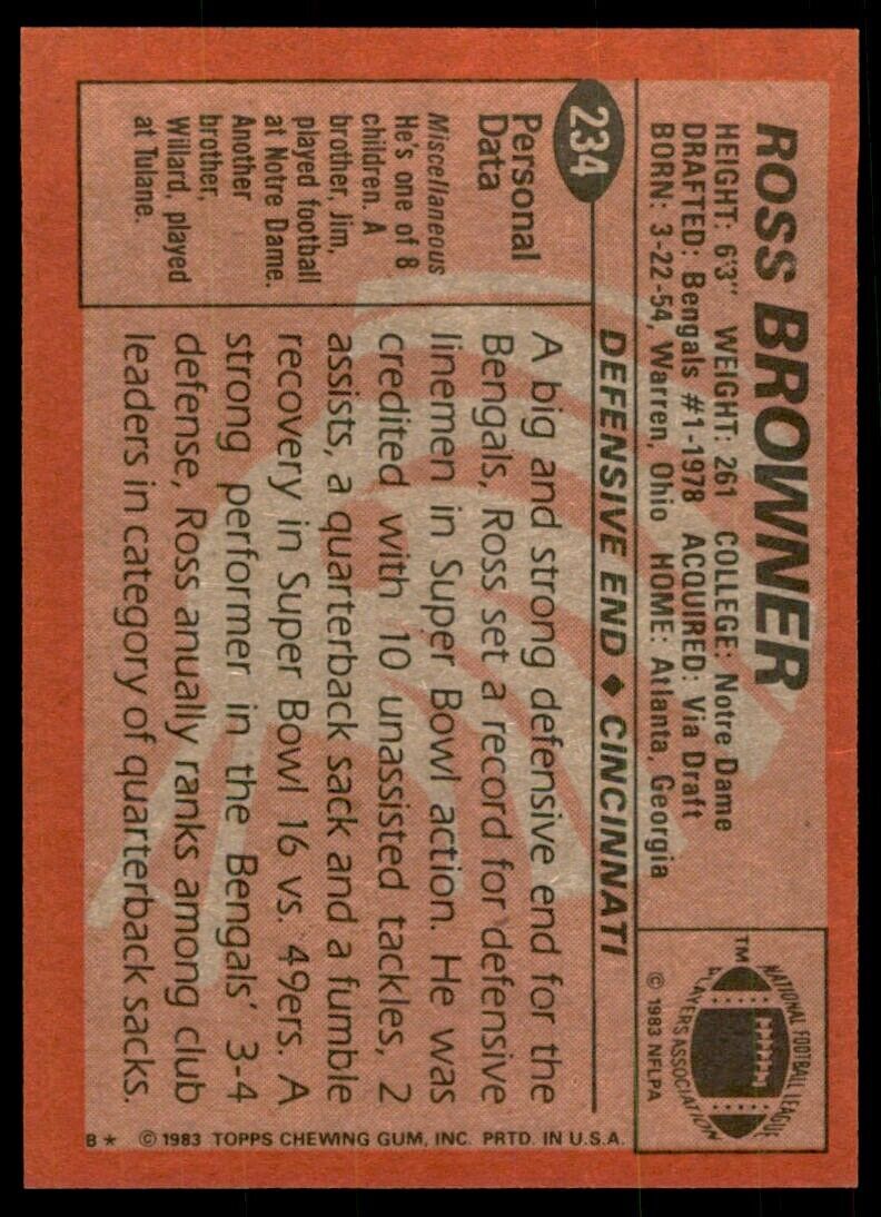 1983 Topps Ross Browner B Football Cards #234