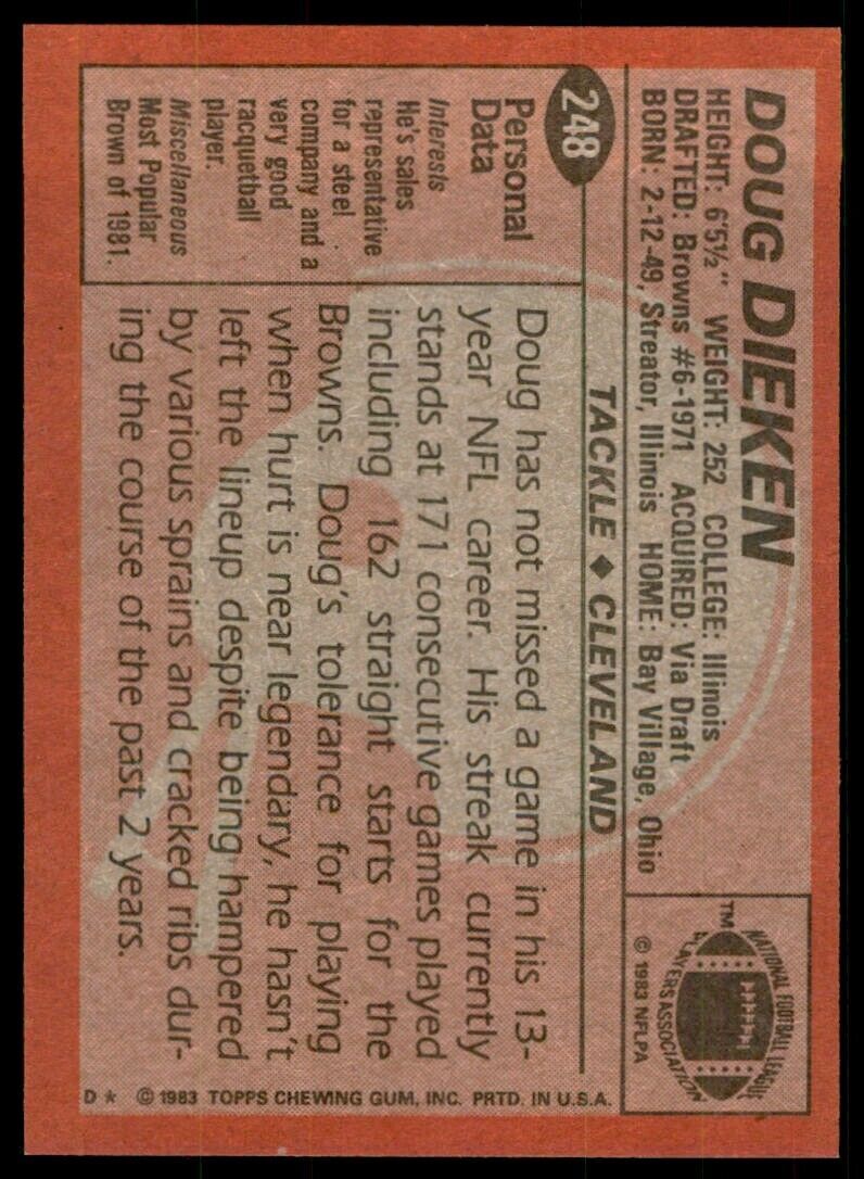 1983 Topps Doug Dieken A Football Cards #248