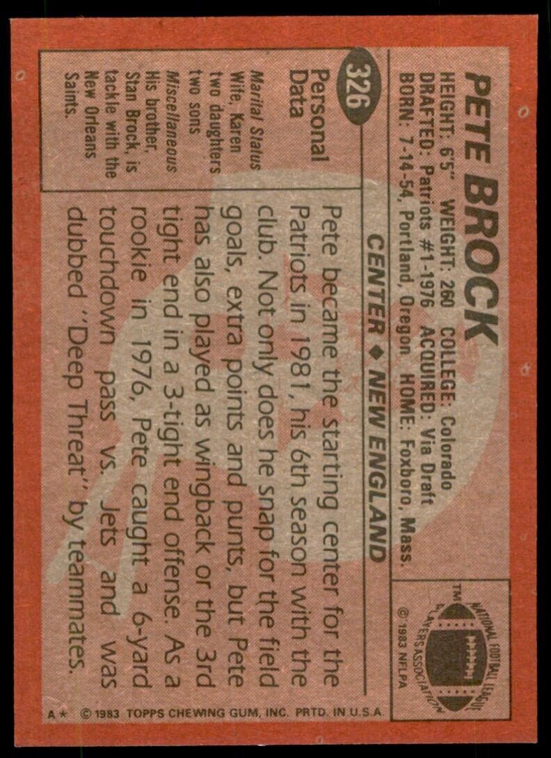 1983 Topps Pete Brock A Football Cards #326