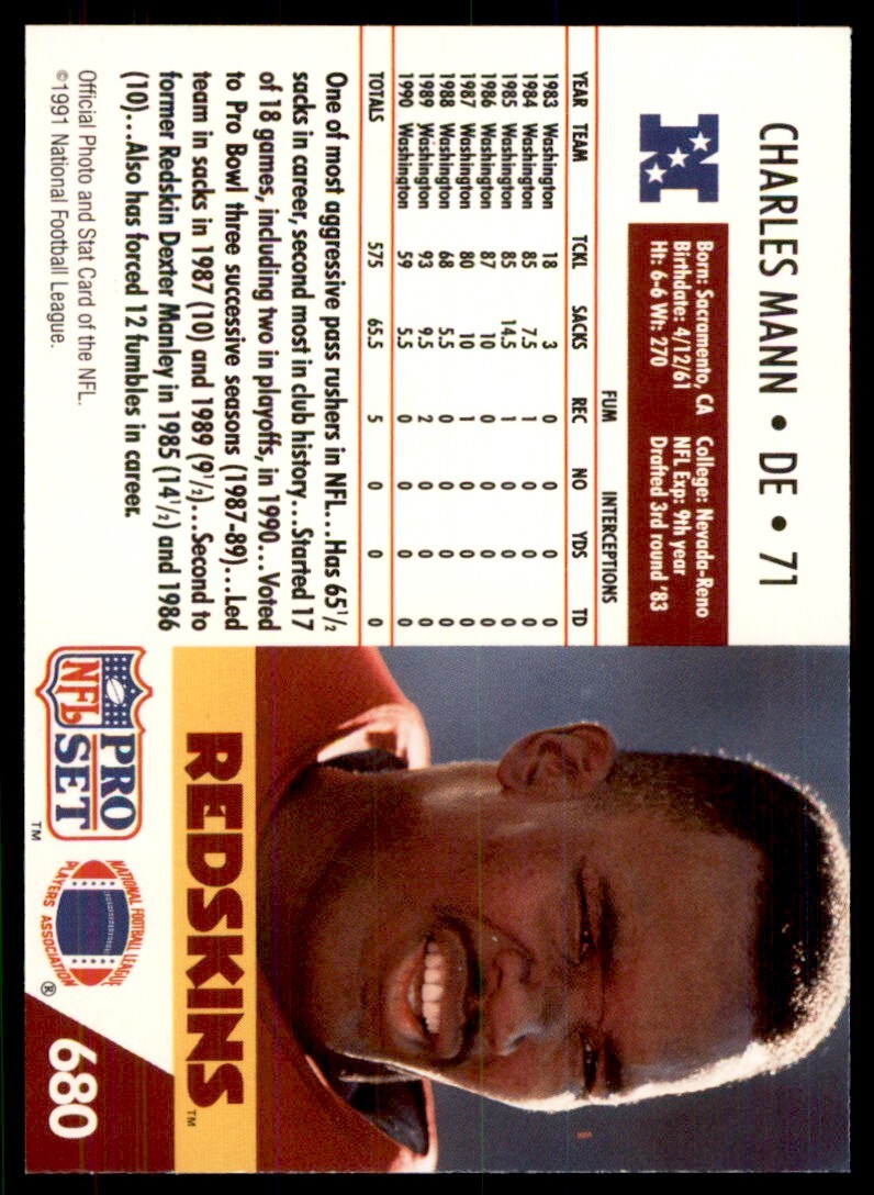 1991 Pro Set Charles Mann Football Card #680