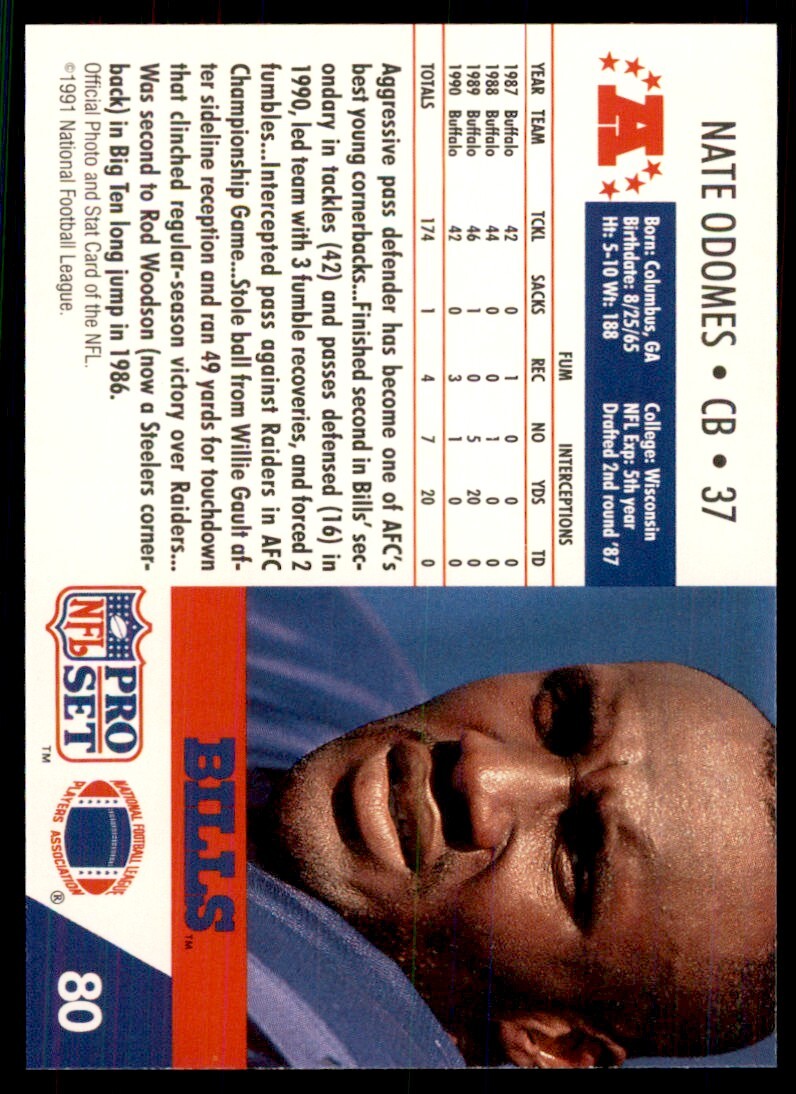 1991 Pro Set Nate Odomes Football Card #80