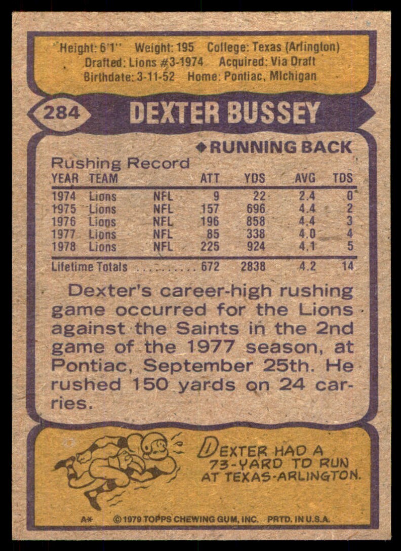 1979 Topps Dexter Bussey Football Card #284