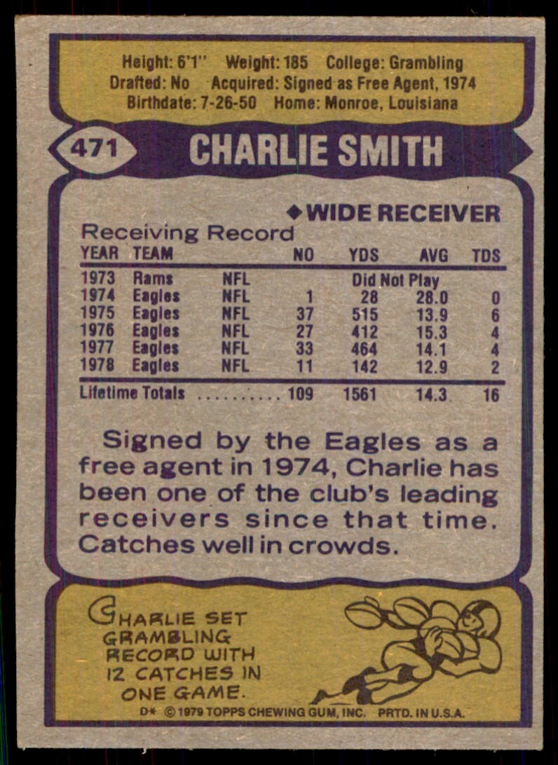1979 Topps Charlie Smith Football Card #471