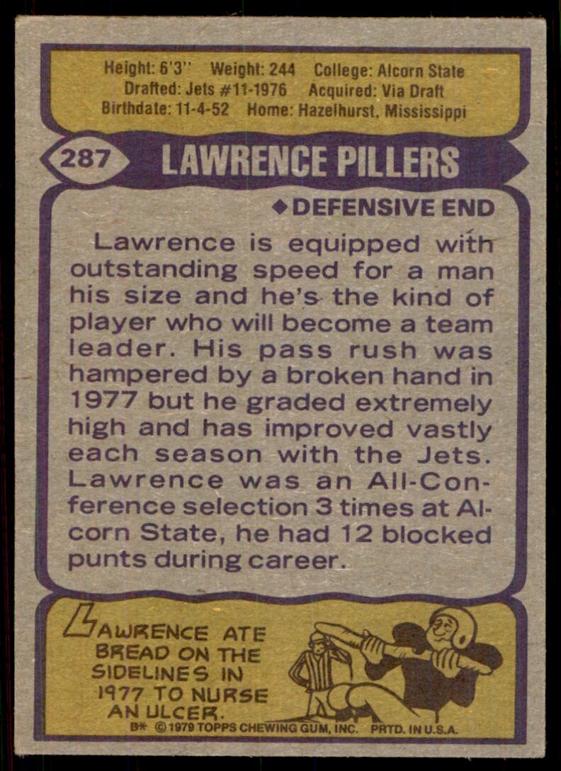 1979 Topps Lawrence Pillers Football Card #287
