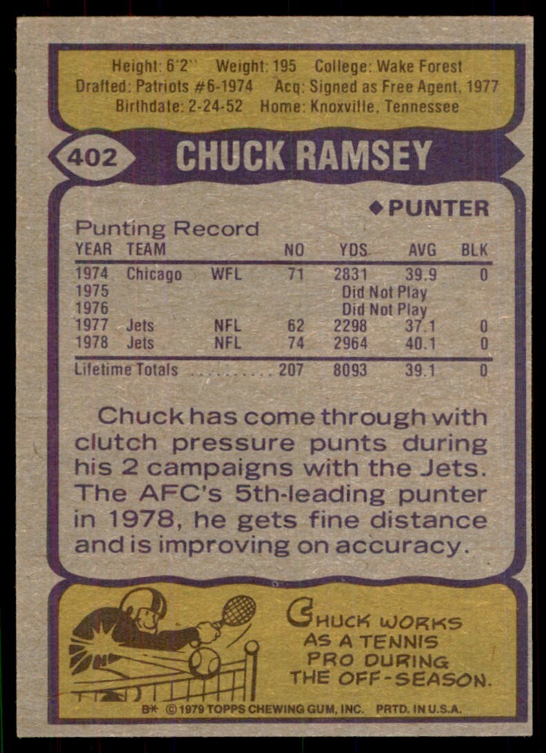 1979 Topps Chuck Ramsey Football Card #402