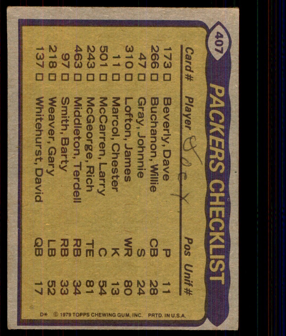 1979 Topps Willie Buchanon/Ezra Johnson/James Lofton/Terdell Middleton Football