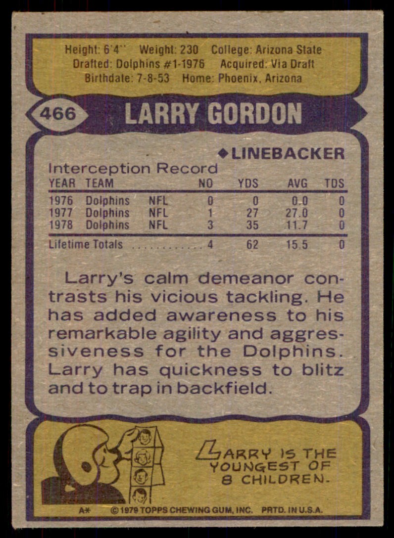 1979 Topps Larry Gordon Football Card #466
