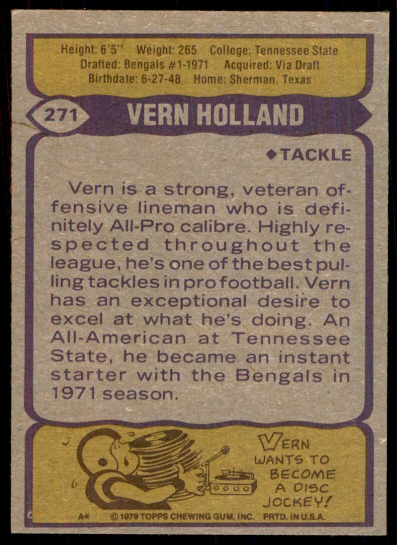 1979 Topps Vern Holland Football Card #271