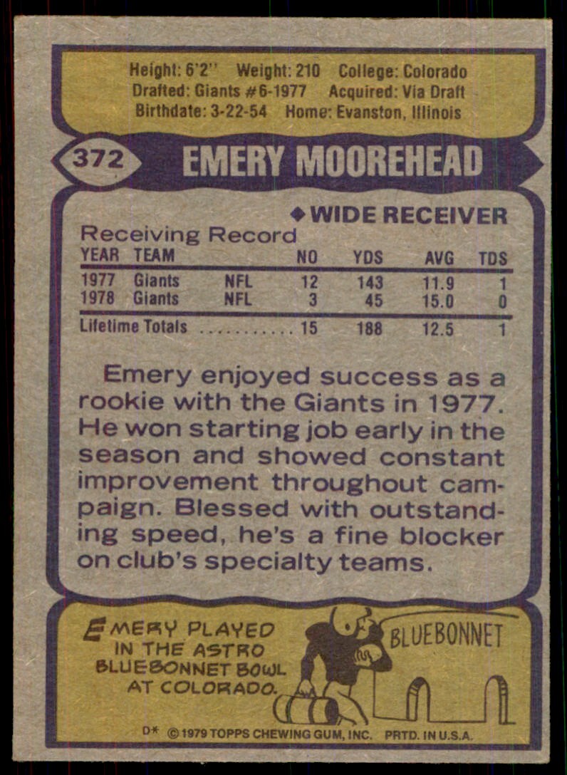 1979 Topps Emery Moorehead Football Card #372