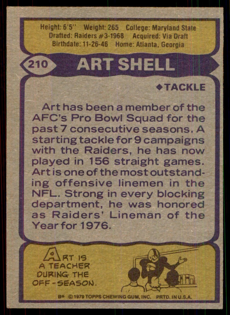 1979 Topps Art Shell Football Card #210
