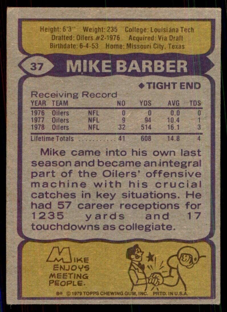 1979 Topps Mike Barber Football Card #37