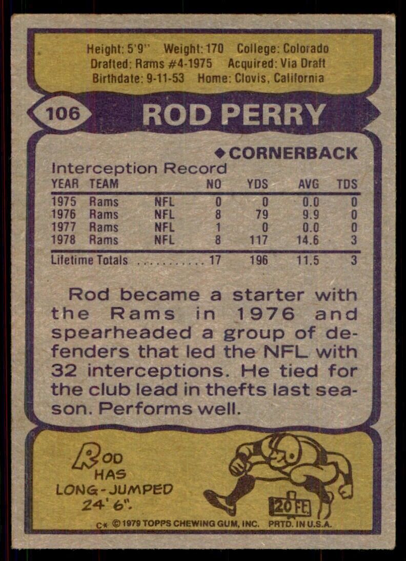 1979 Topps Rod Perry Football Card #106