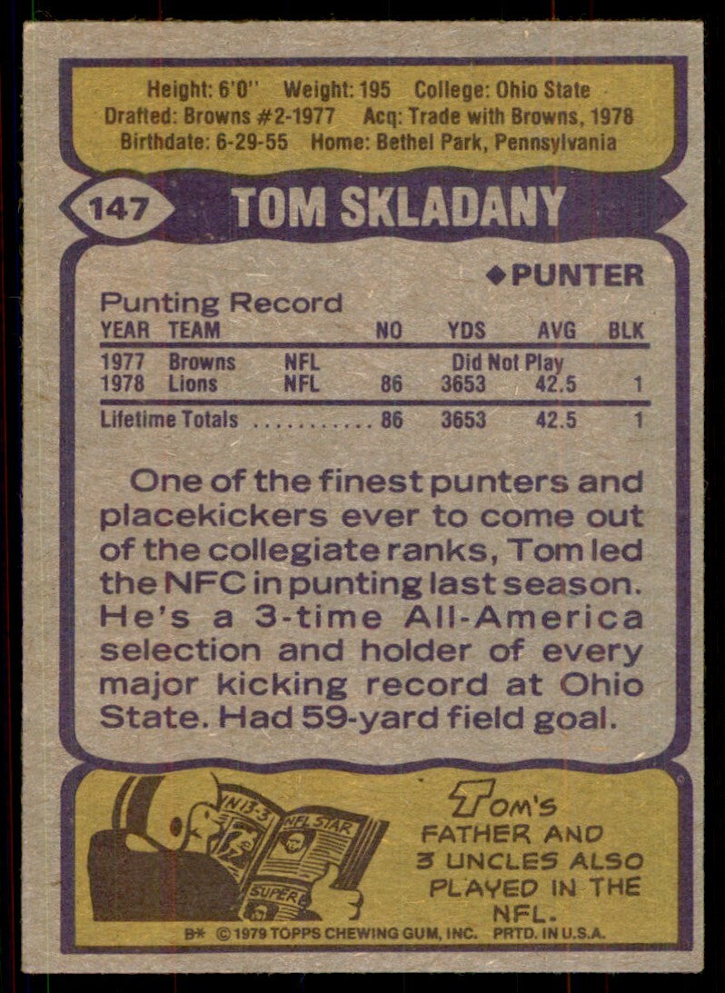1979 Topps Tom Skladany Football Card #147