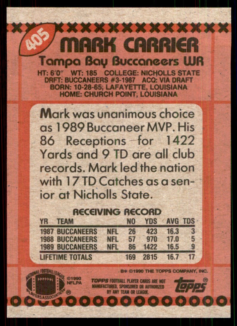 1990 Topps Mark Carrier Football Cards #405