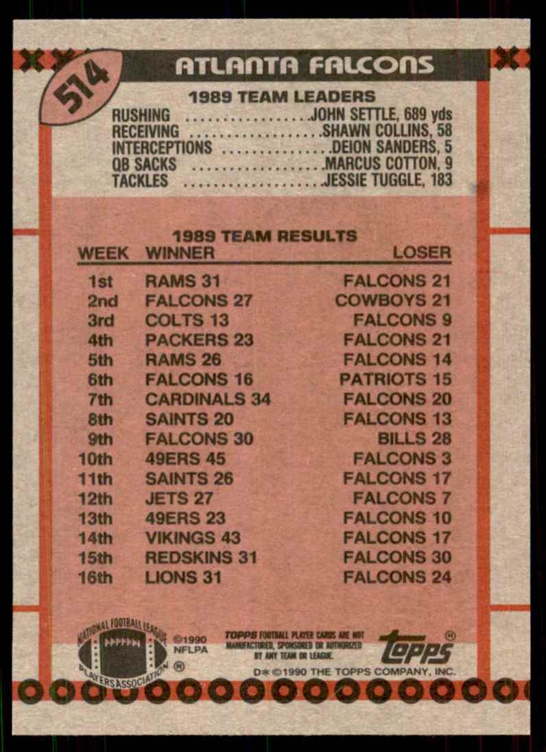 1990 Topps Jessie Tuggle Football Cards #514