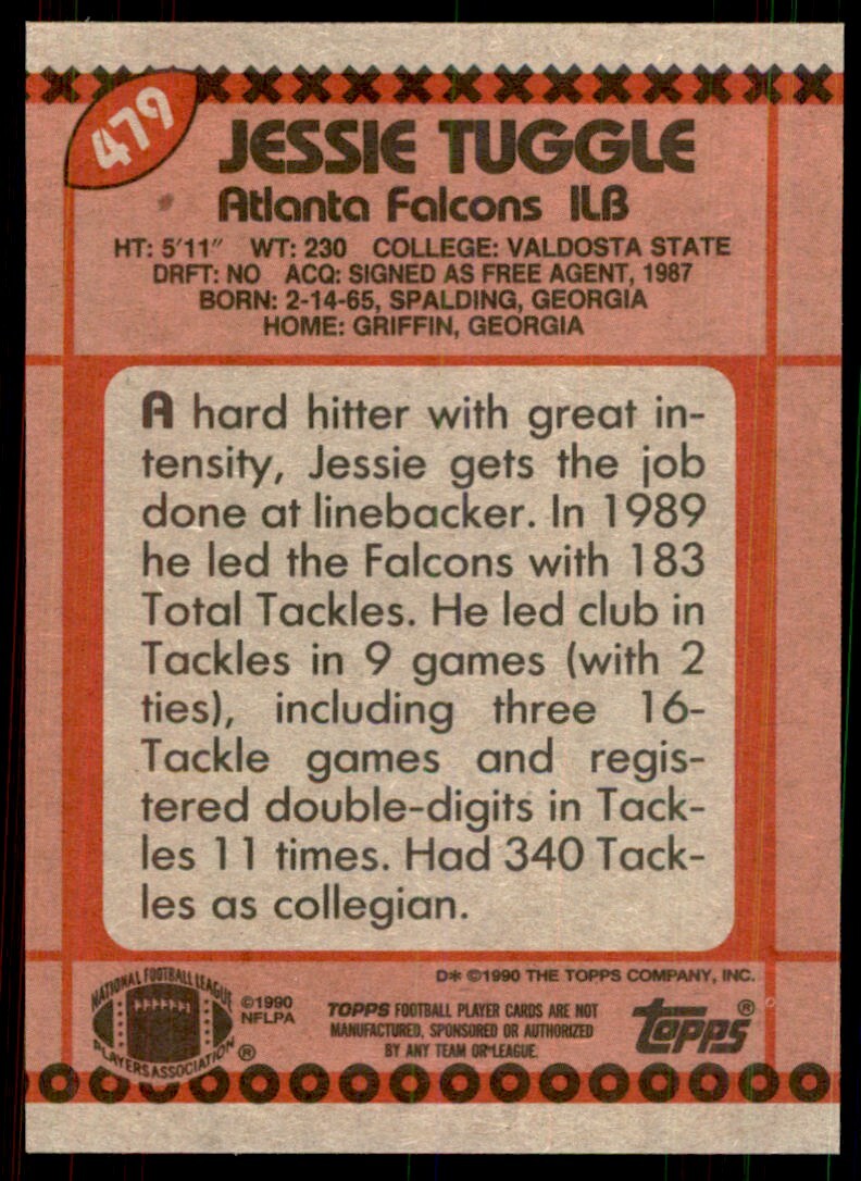 1990 Topps Jessie Tuggle Football Cards #479