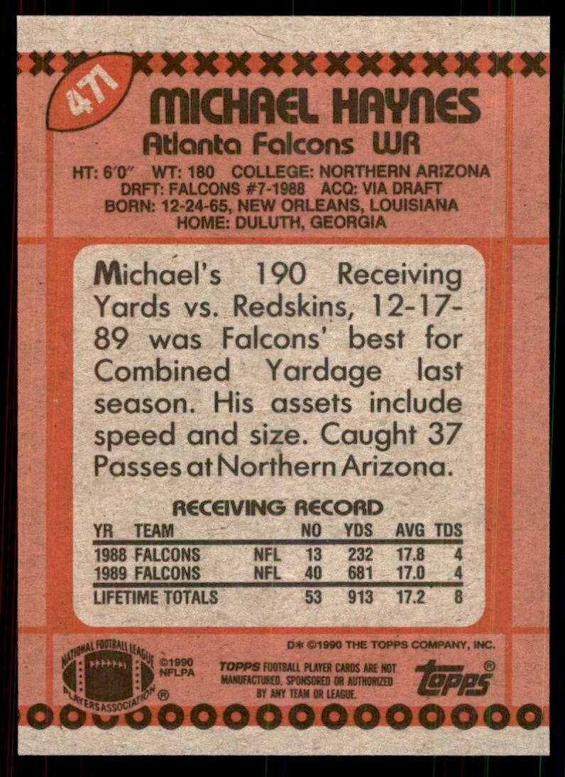 1990 Topps Michael Haynes Football Cards #471