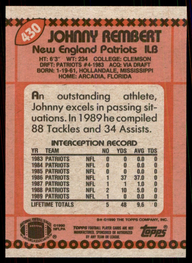 1990 Topps Johnny Rembert Football Cards #430