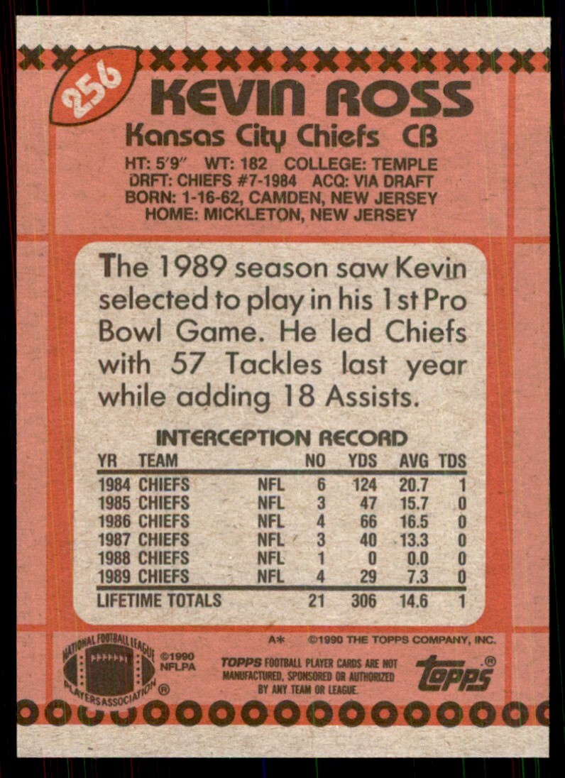 1990 Topps Kevin Ross Football Cards #256