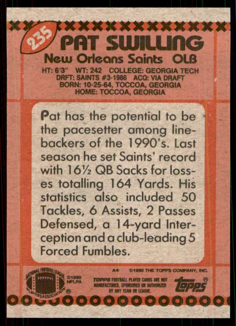 1990 Topps Pat Swilling Football Cards #235