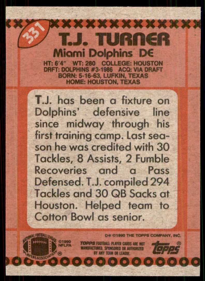 1990 Topps T.J. Turner Football Cards #331