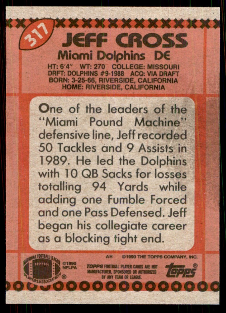 1990 Topps Jeff Cross Football Cards #317