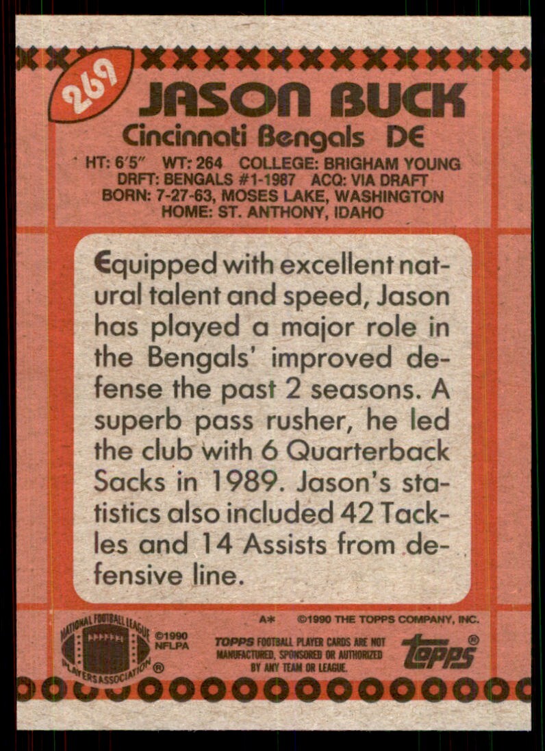 1990 Topps Jason Buck Football Cards #269