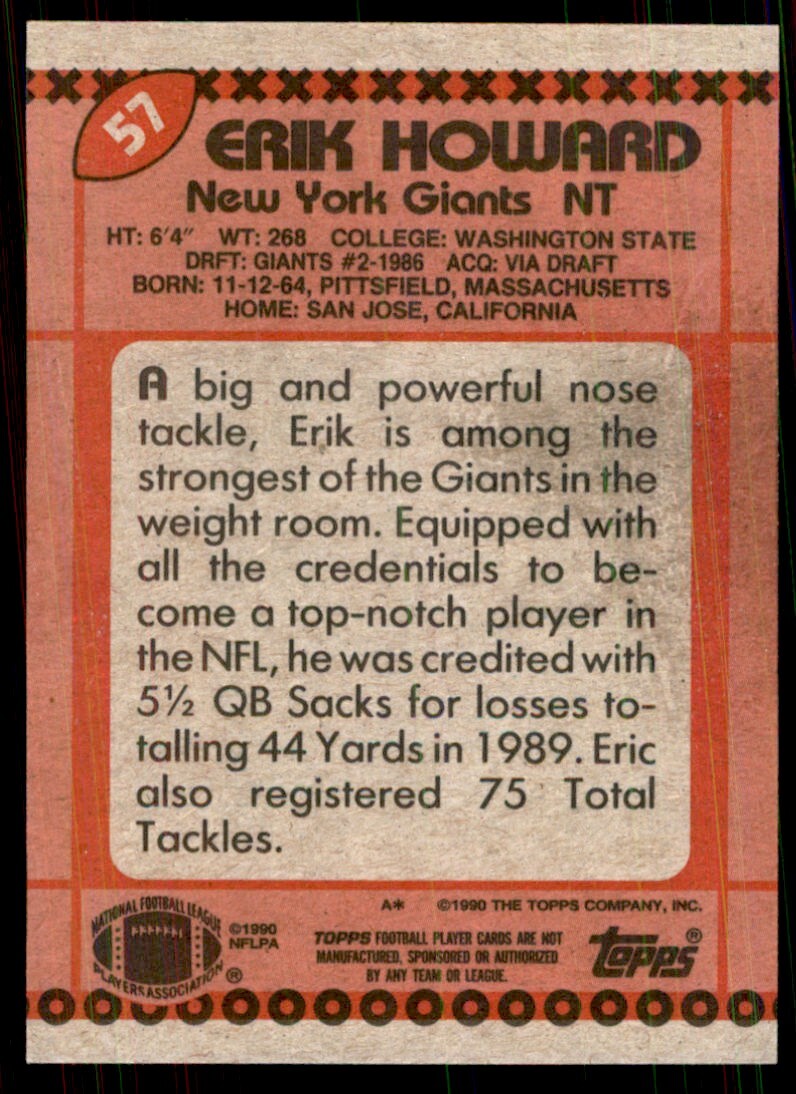 1990 Topps Erik Howard Football Cards #57