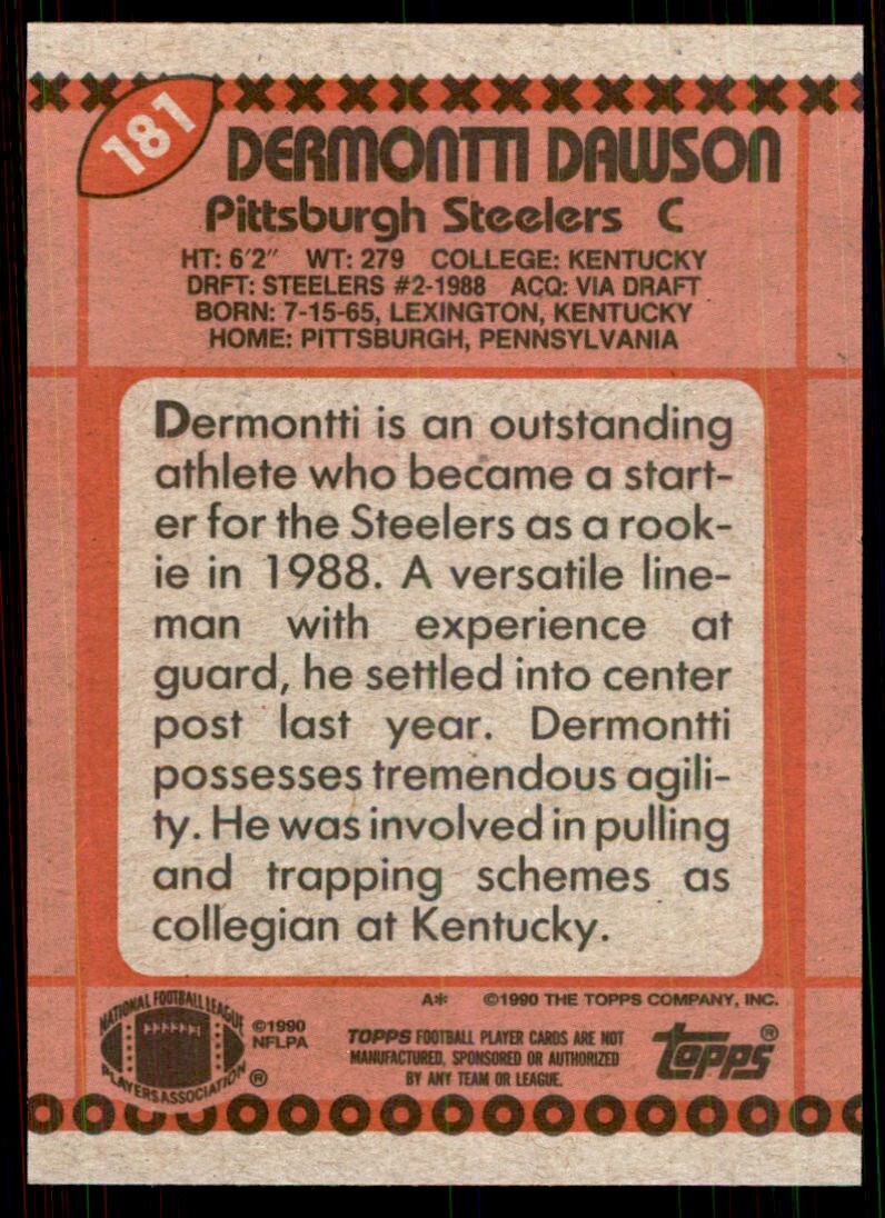 1990 Topps Dermontti Dawson Football Cards #181