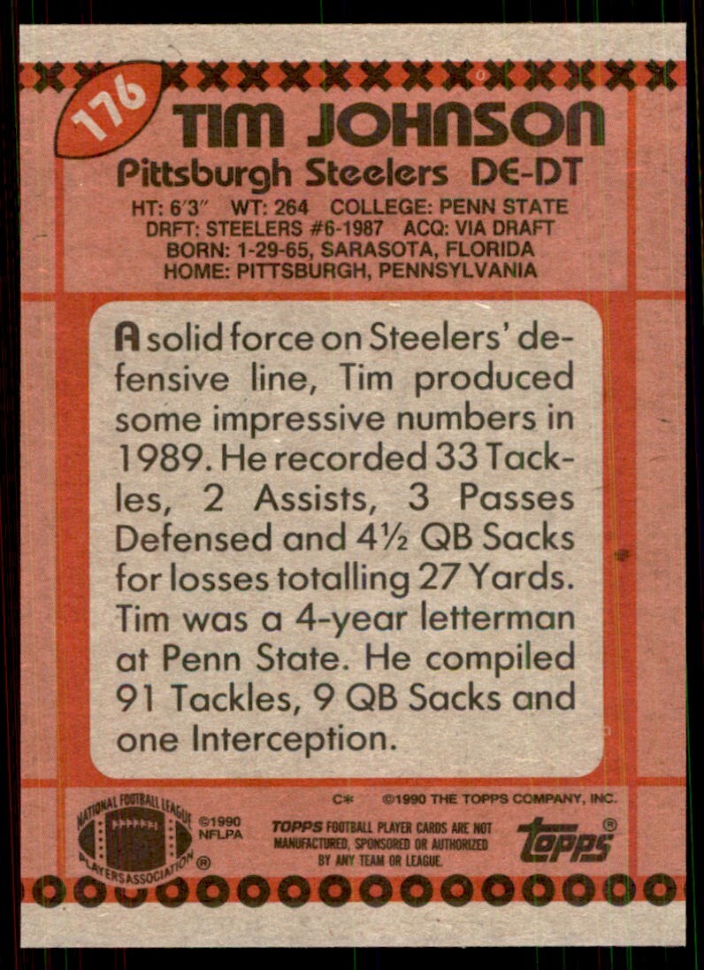 1990 Topps Tim Johnson Football Cards #176