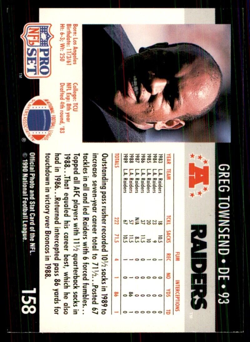 1990 Pro Set Greg Townsend Football Cards #158