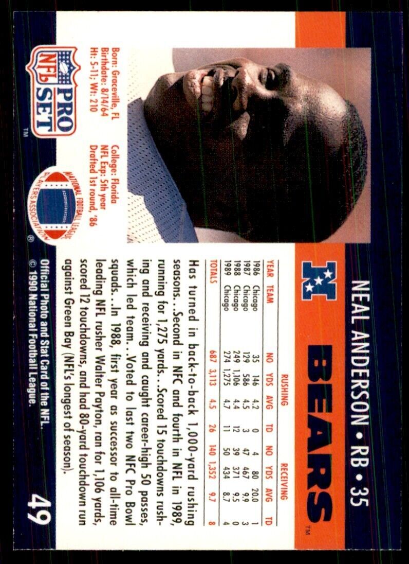 1990 Pro Set Neal Anderson Football Cards #49