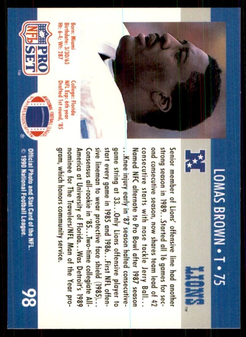 1990 Pro Set Lomas Brown Football Cards #98